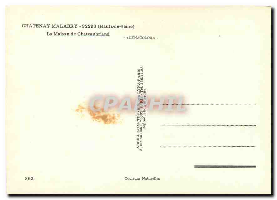 CPM Chatenay Malabry Hauts de Seine La Maison de Chateaubriand  — Rückseite