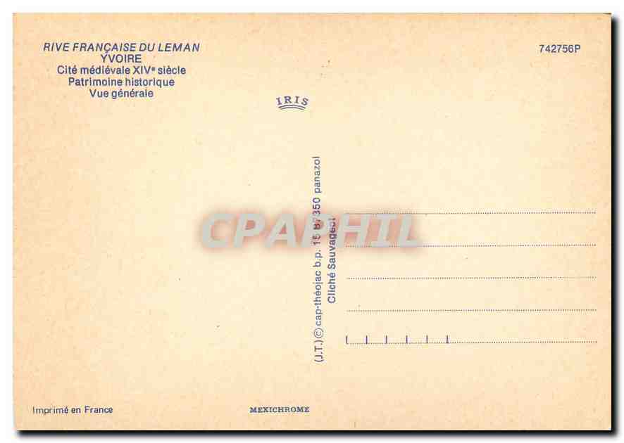 Yvoire — Rive française du Léman — éditeur IRIS, n° 742756P — Rückseite