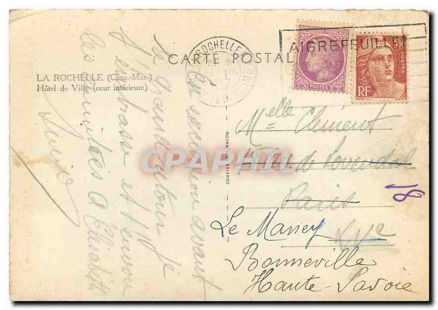 CPM La Rochelle Char Mar Hotel de Ville cour Interieure  — Verso
