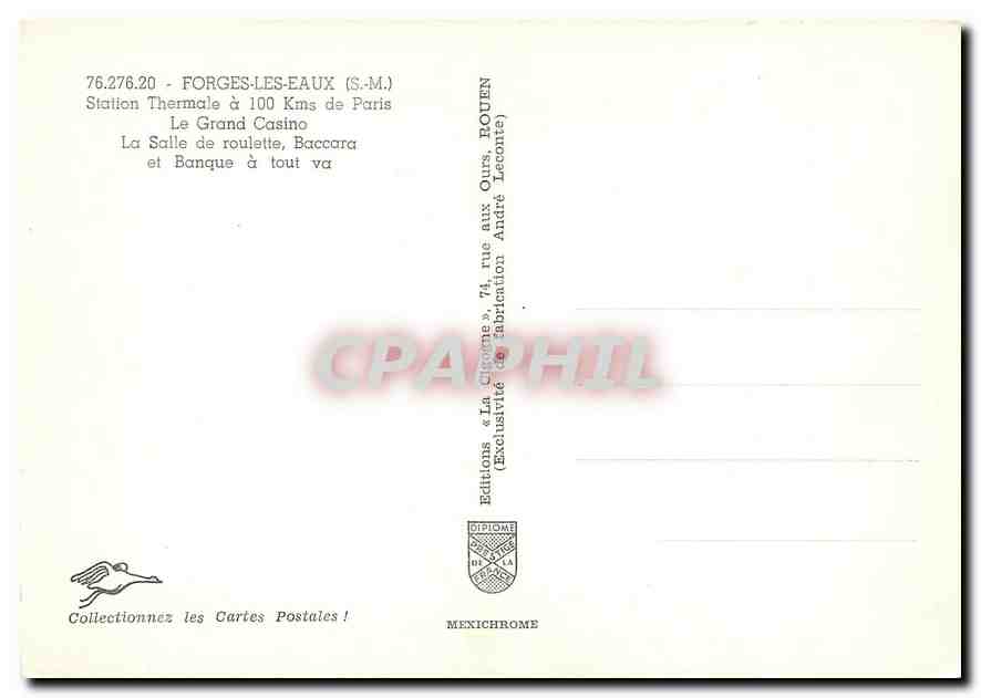CPM Forges les Eaux S M Station Thermale Le Grand Casino La Salle de roulette Baccara et Banque a to — Rückseite