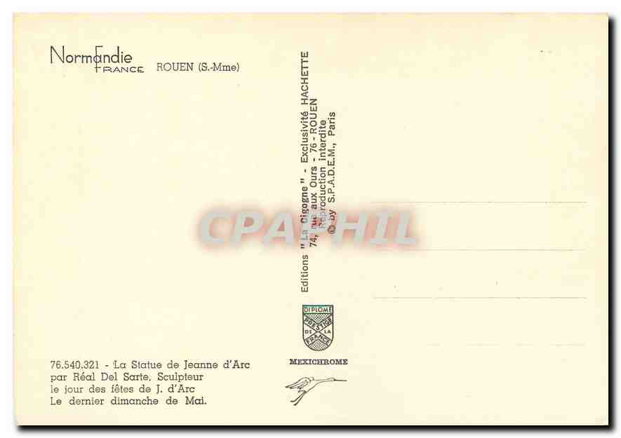 CPM Normandie France Rouen S Mme La Statue de Jeanne d'Arc Le Dernier dimanche de Mai  — Verso