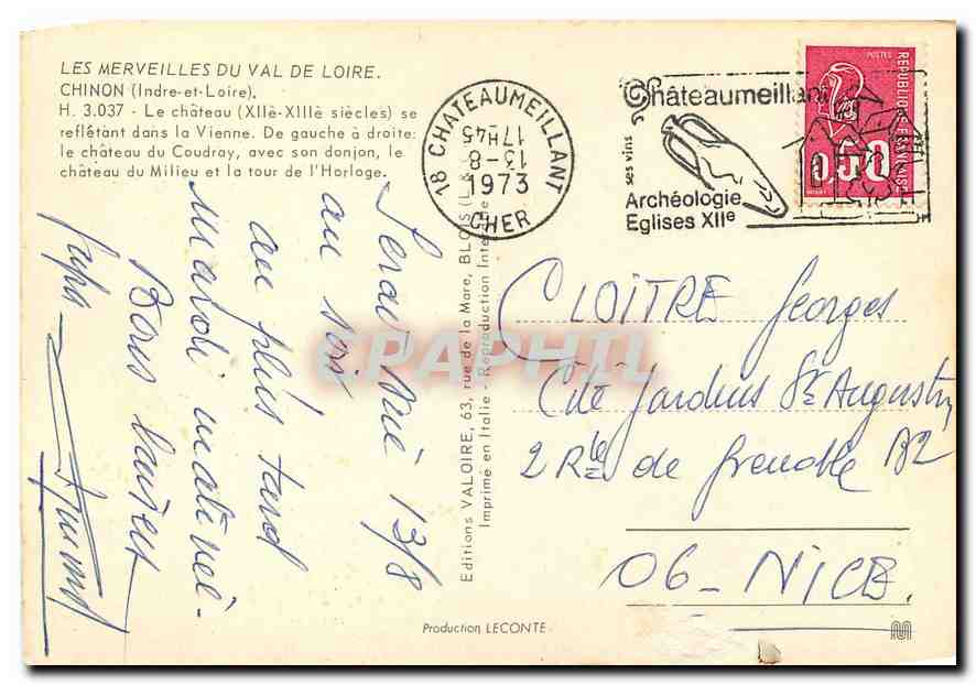 CPM Les Merveilles du val de Loire Chinon Indre et Loire Le chateau  — Rückseite
