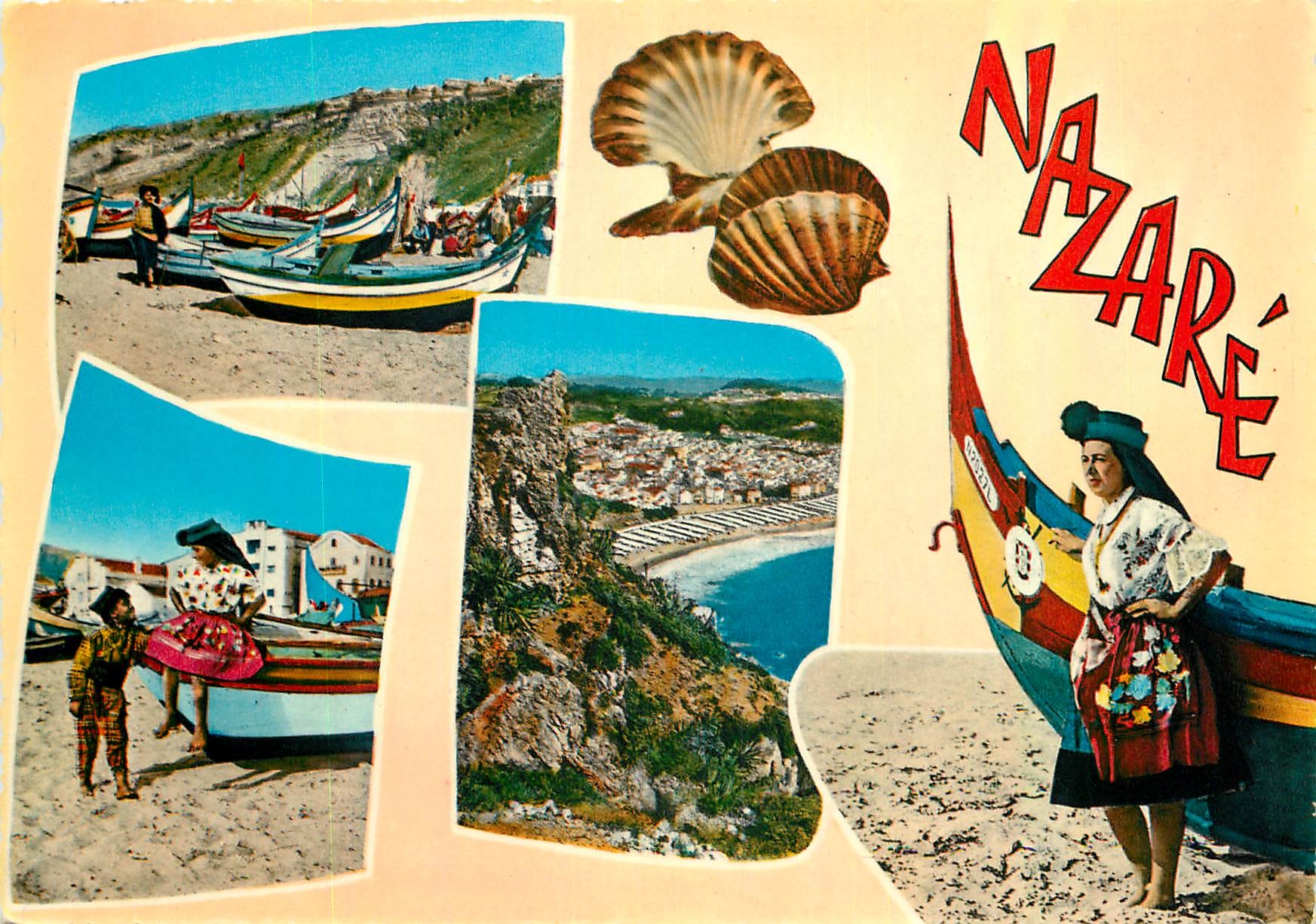 CPM Nazare la plage et costumes typique Folklore Portugal