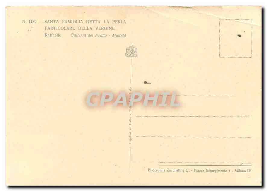 CPM Santa Gamiglia Detta la Perla Particolare della Vergine Raffaello Galleria del prado Madrid  — Rückseite