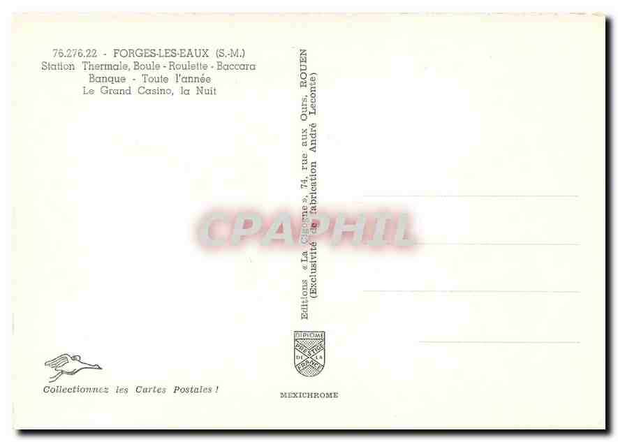 CPM Forges les Eaux S M Station Thermale Boule Roulette Baccara Banque Toute l'annee le Grand Casino — Rückseite