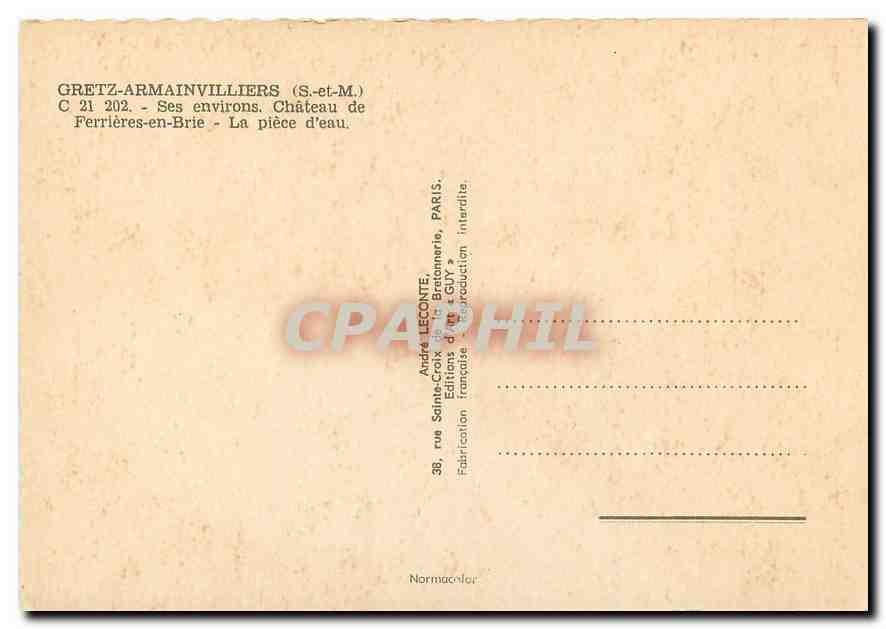 CPM Cretz Armainvilliers S et M ses environs chateau de Ferrieres en Brie la Piece d'eau  — Back