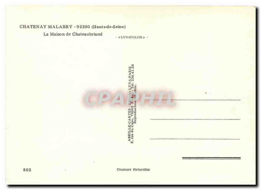 CPM Chatenay Malabry Hauts de Seine la Maison de Chateaubriand Lynacolor  — Rückseite