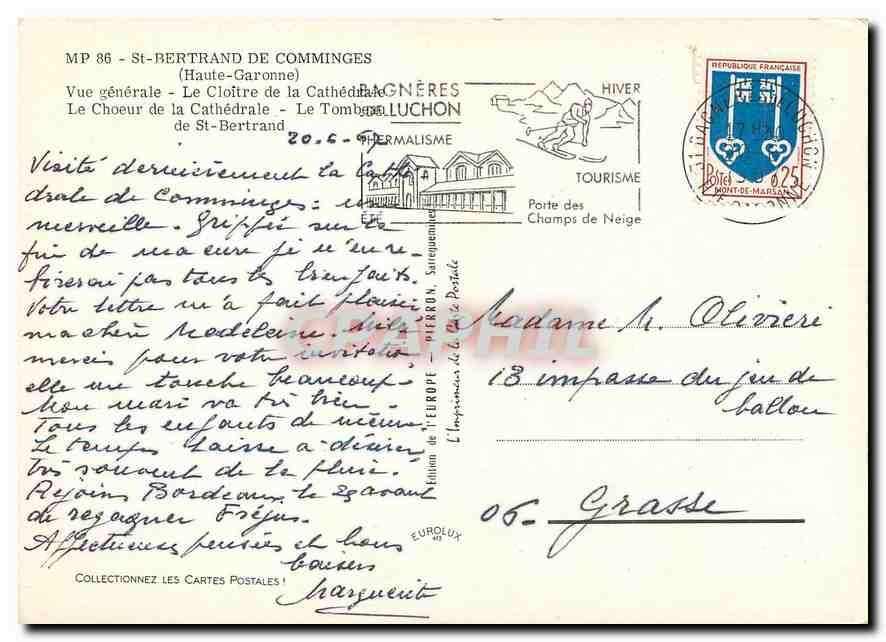 CPM St Bertrand de Comminges Haute Garonne vue generale le Cloitre de la Cathedrale le Choeur de la  — Verso