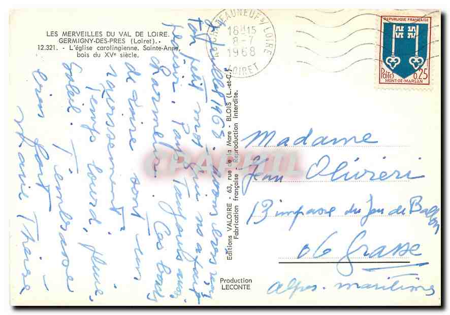 CPM Les Merveilles du Val de Loire Germigny des Pres Loiret l'eglise carolingienne Sainte Anne Bois  — Rückseite