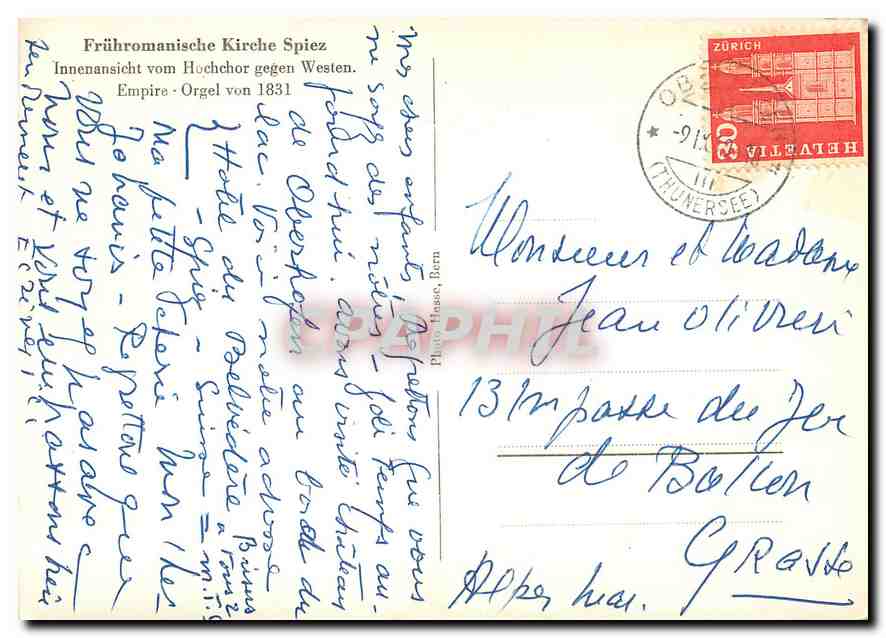 CPM Fruhromanische Kirche Spiez Innenasicht Vom Hochchor gegen Westen Empire Orgel von 1831  — Rückseite