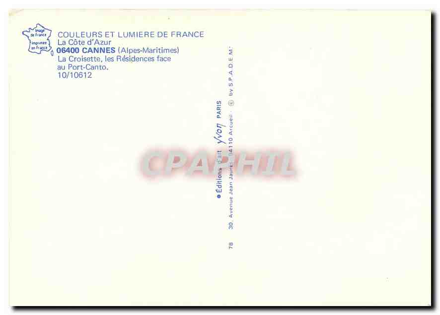 CPM La Cote d'Azur Cannes Alpes Maritimes la Croisette les Residences Face au Port Canto  — Rückseite