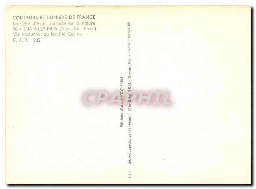 CPM La Cote d'Azur miracle de la nature Juan les Pins Alpes Maritimes Vie Nocturne au fond le Casino — Rückseite