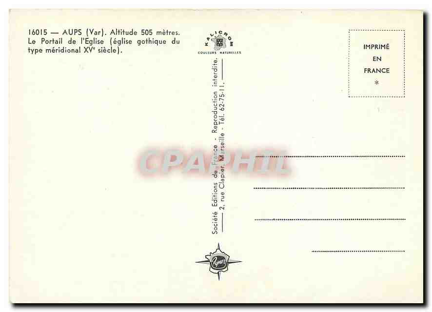 CPM Aups Var le Portail de l'eglise eglise gothique du type meridional XV siecle  — Rückseite