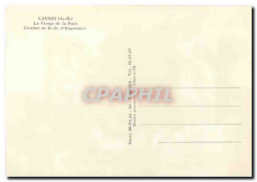 CPM Cannes A M la Vierge de la Paix Clocher de N D d'Esperance  — Rückseite