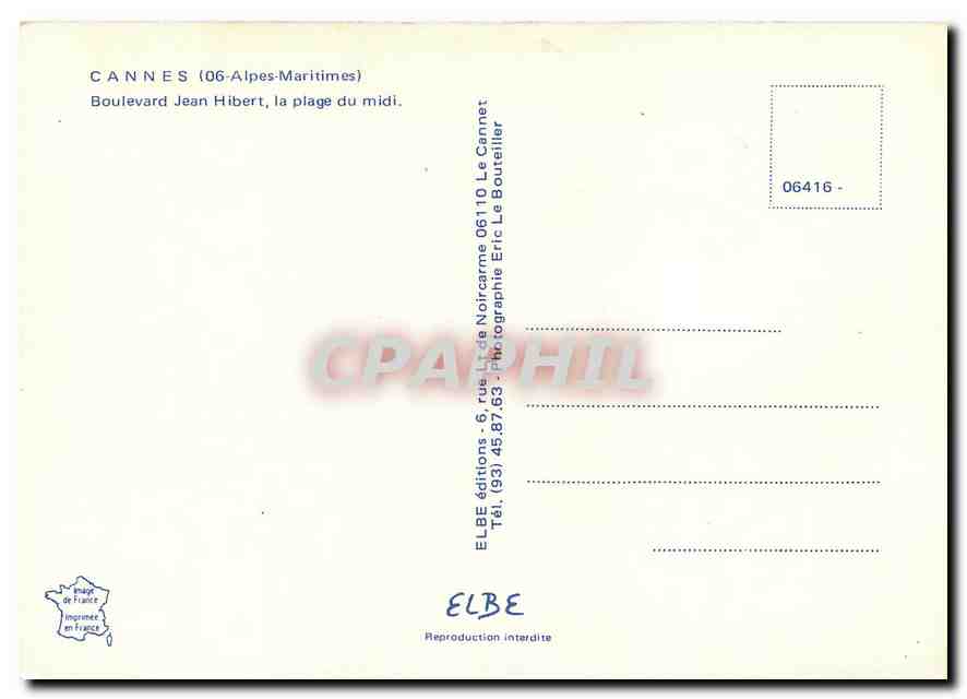 CPM Cannes Alpes Maritimes Boulevard Jean Hibert la Plage du Midi  — Rückseite
