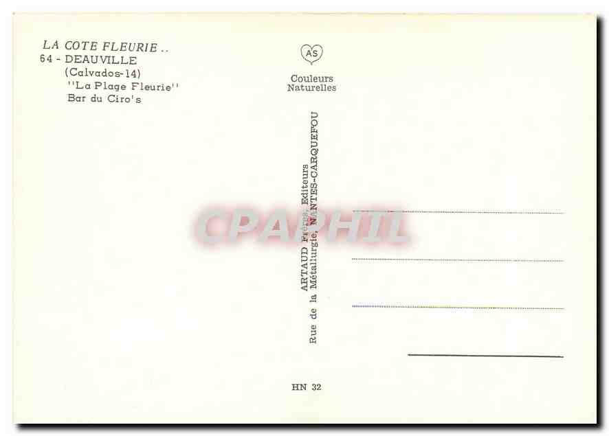 La Côte Fleurie — Deauville — éditeur Aptaud, Nantes — Verso