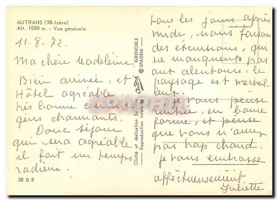 CPM Autrans Isere vue generale  — Rückseite