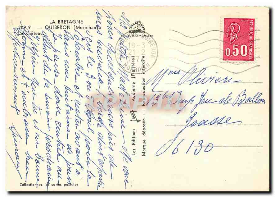 CPM LA Bretagne Quiberon Morbihan le Chateau  — Rückseite