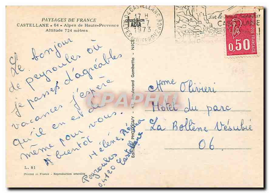 CPM Paysages de France Castellane Alpes de Haute Provence  — Rückseite