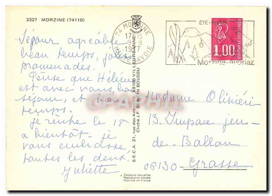 Morzine — "Fleur des Alpes" — Haute Savoie — Verso