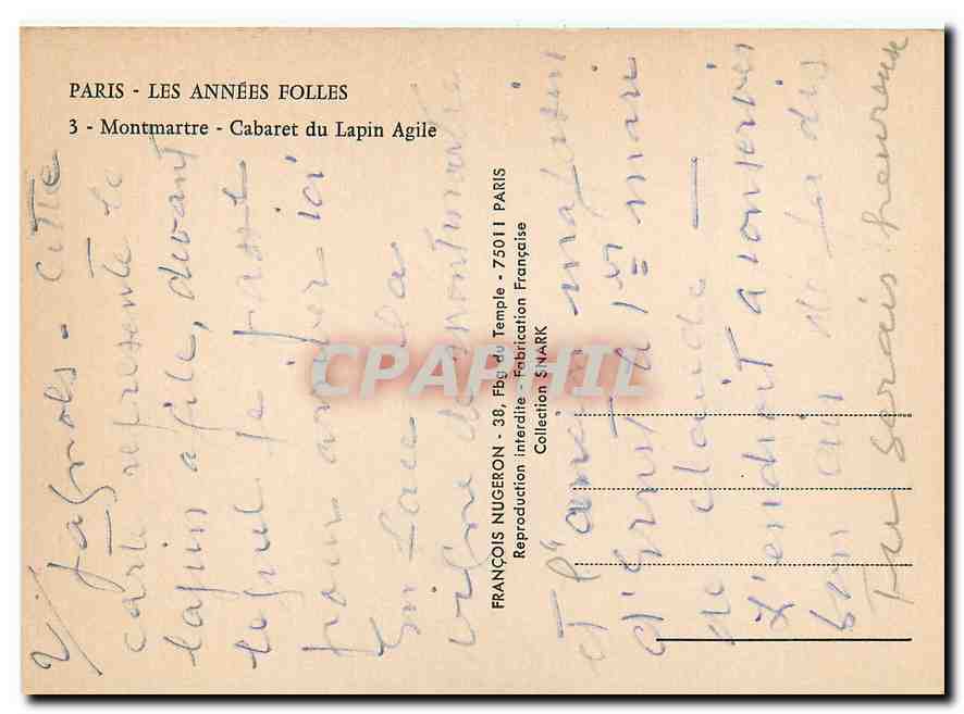 REPRO Paris les annees folles Montmartre cabaret du Lapin Agile  — Rückseite