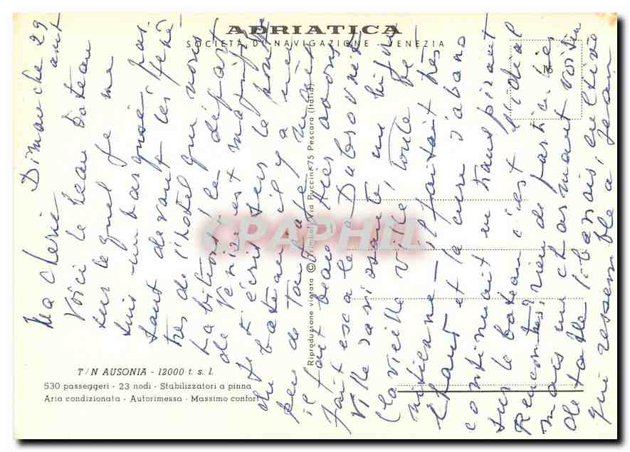 CPM Ardiatica Venezia Bateau TN Ausonia — Verso