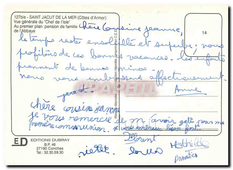 Saint Jacut de la Mer — Vue générale du 'Chef de l'Isle' — Éditions Dubray — Verso