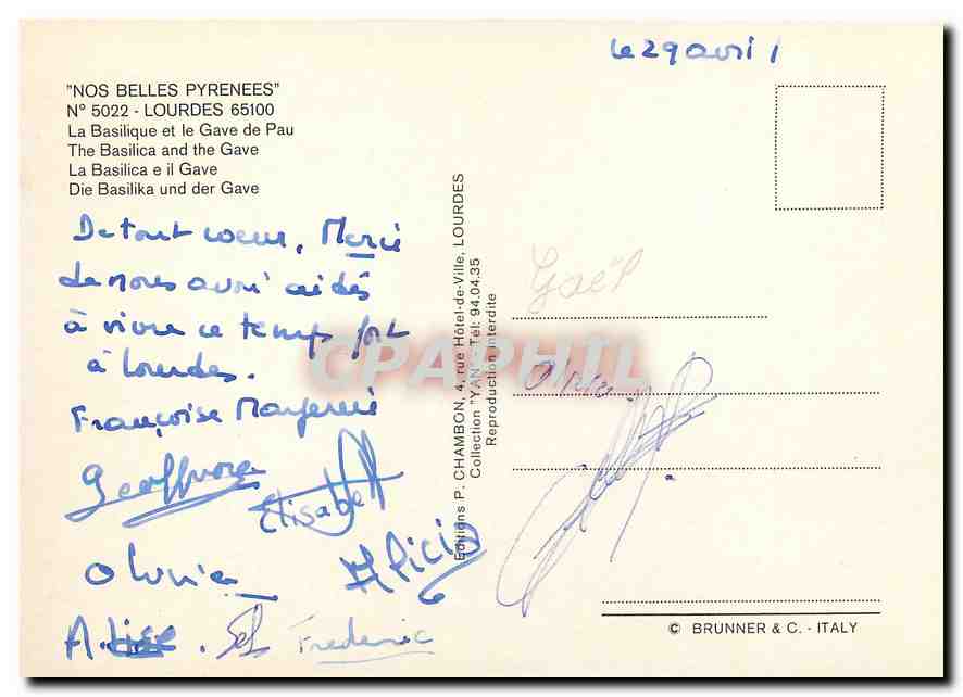 CPM Nos Belles Pyrenees Lourdes La Basilique et le Gave de Pau  — Verso
