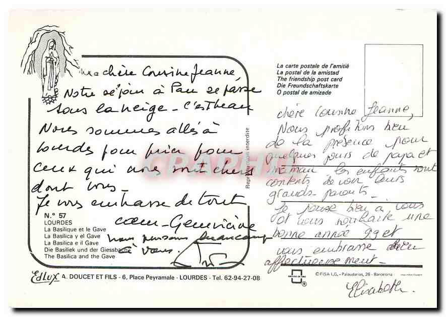 CPM Lourdes La Basilique et le Gave  — Verso