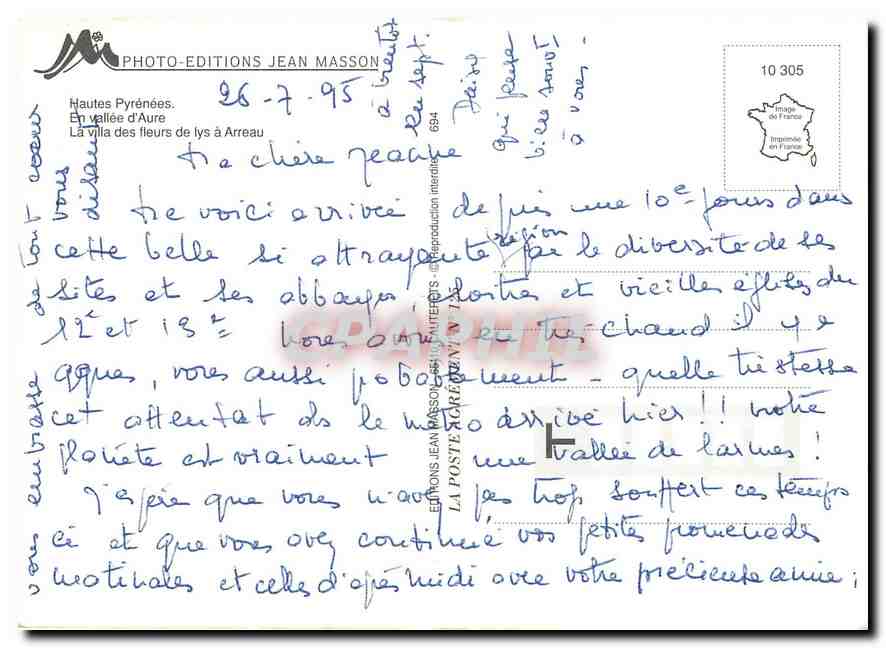 CPM Hautes Pyrenees En vallee d'Aure La villa des fleurs de lys a Arreau  — Verso