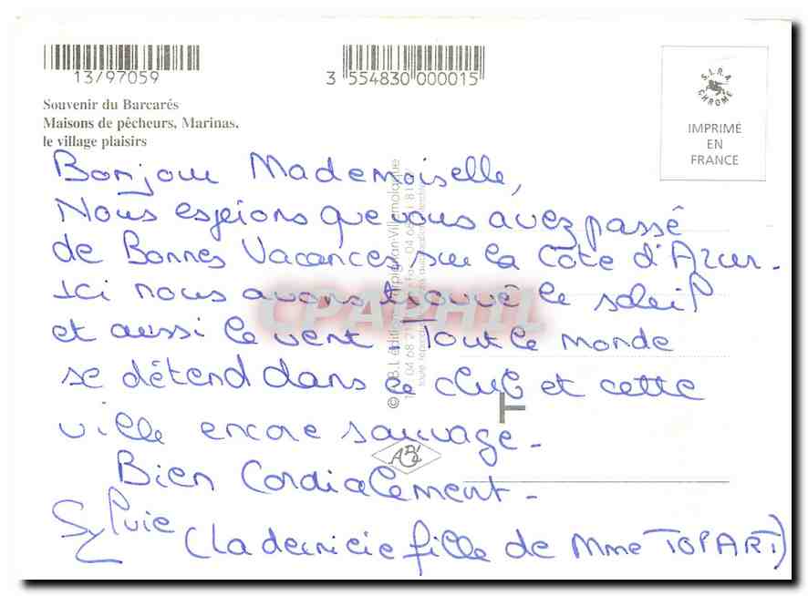 CPM Souvenir du Barcares Maisons de Pecheurs Marinas le village plaisirs  — Rückseite