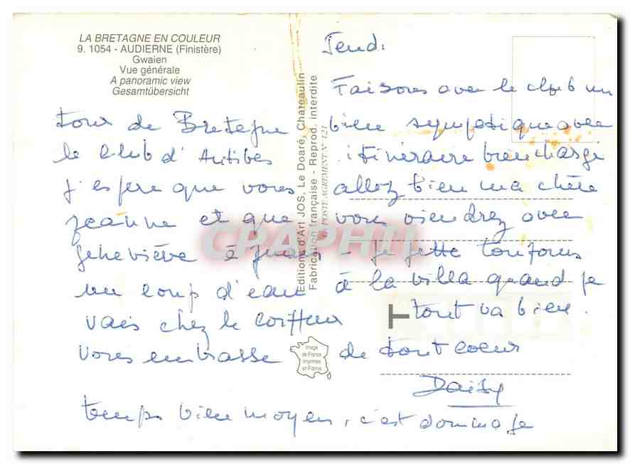 CPM La Bretagne en Couleur Audierne Finistere Gwaien Vue generale  — Rückseite