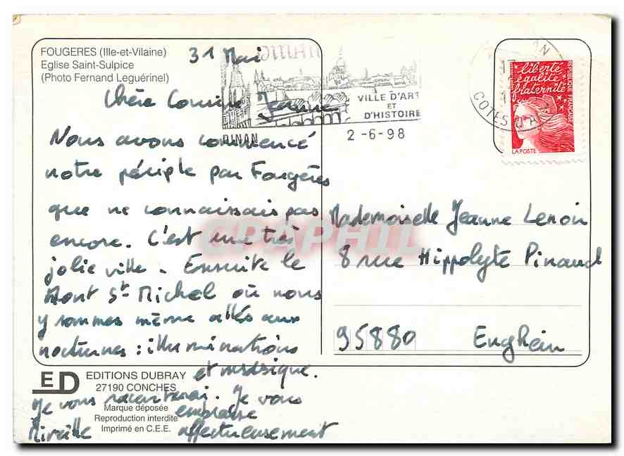 Fougères (Ille-et-Vilaine) — Kirche Saint-Sulpice — Éditions Dubray, n° 95880 — Rückseite