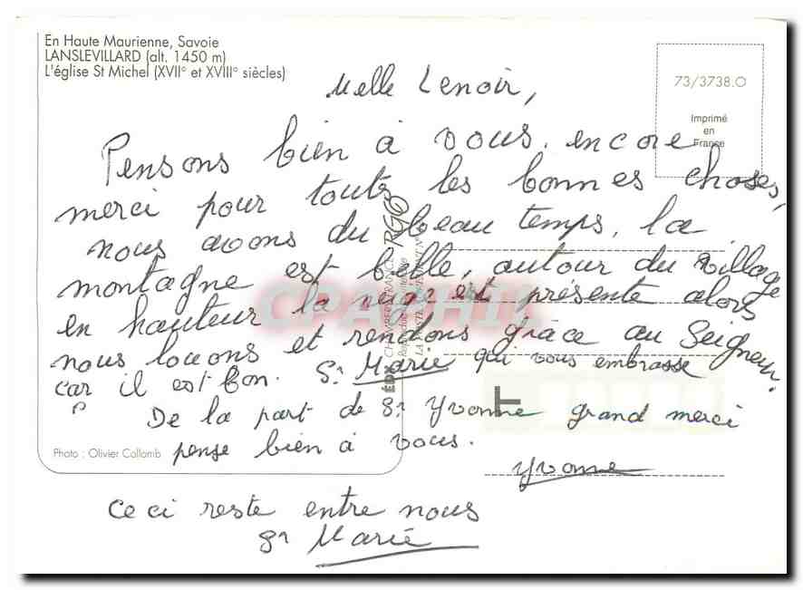 CPM En Haute Maurienne Savoie Lanslevillard L'Eglise St Michel  — Verso