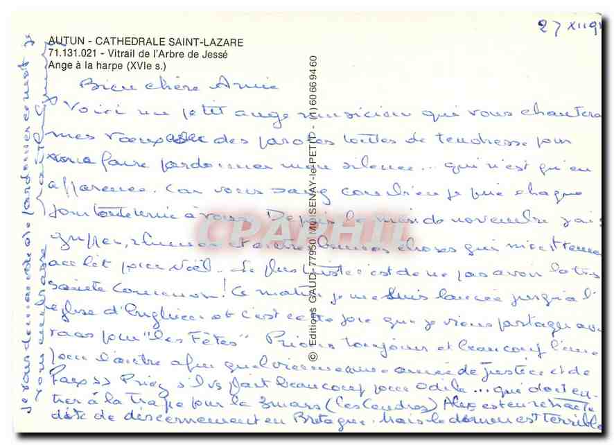 Autun - Cathédrale Saint-Lazare — Vitrail de l'Arbre de Jessé — Ange à la harpe (XVe s.) — Reverso