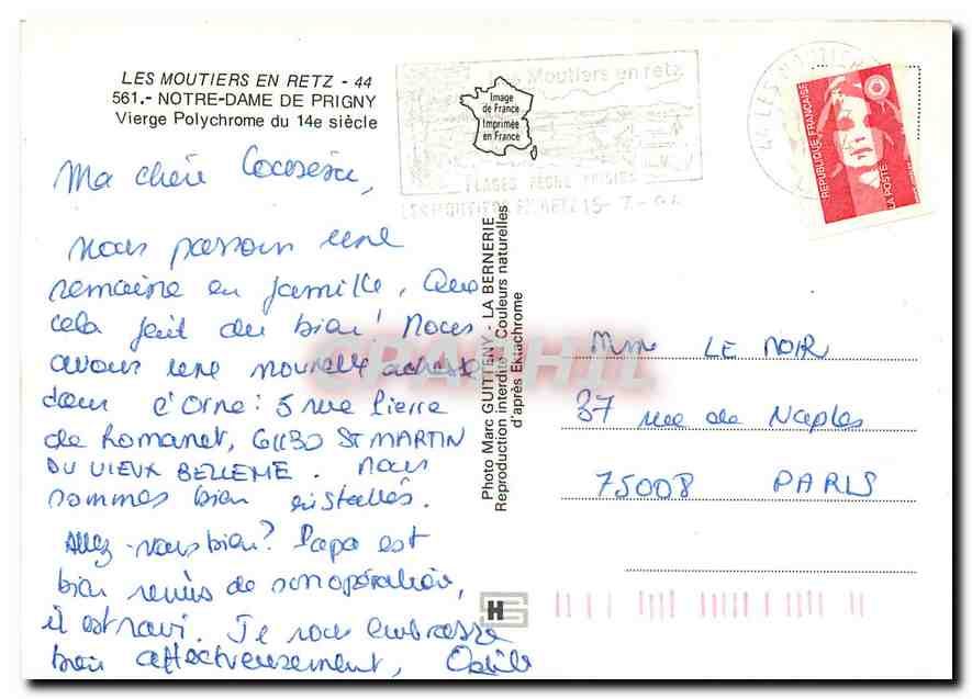 CPM Les Moutiers en Retz Notre Dame de Prigny Vierge Polychrome  — Rückseite