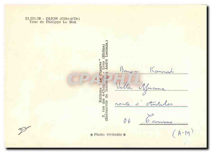 CPM Dijon Cote d'Or Tour de Philippe le Bon  — Verso