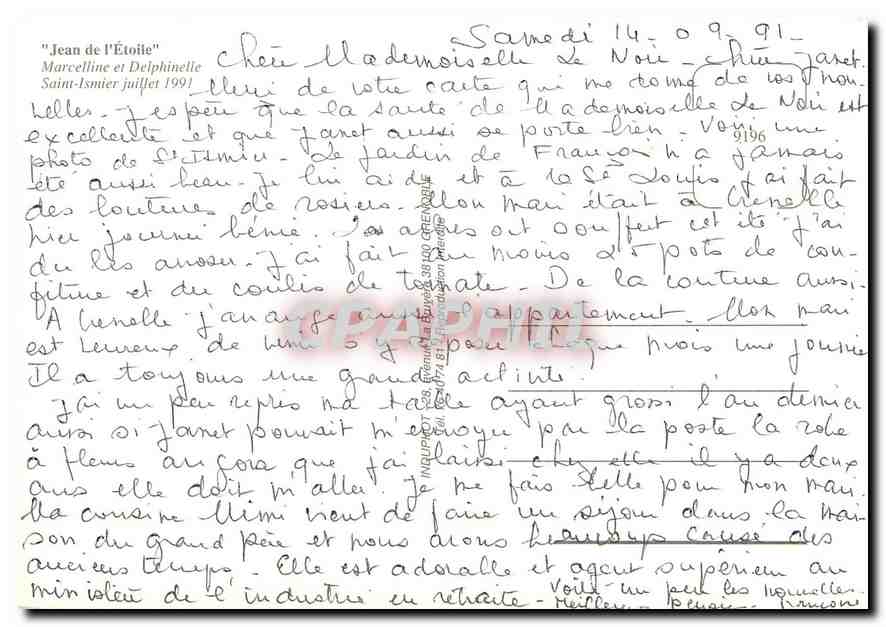 CPM Jean d'Etoile Marcelline et Delphinette Saint Ismier  — Rückseite