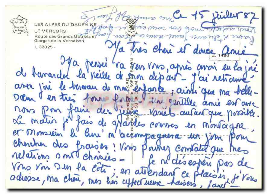 CPM Les Alpes du Dauphine Le Vercors Route des Grands Goulets et Gorges de la Vernaison  — Rückseite
