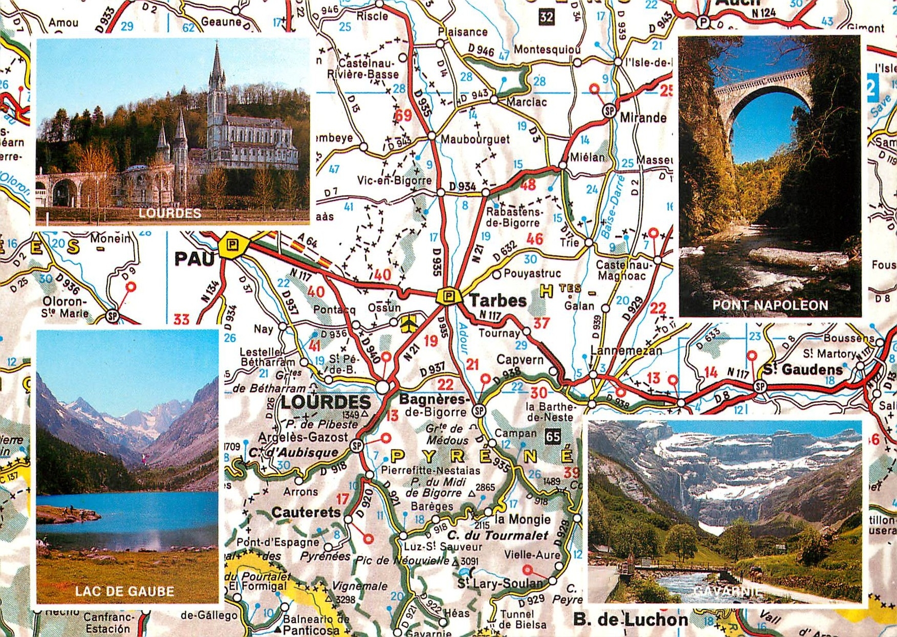 CPM Hautes Pyrenees avec vues de Lourdes Gavarnie Lac de Gaube Pont Napoleon 