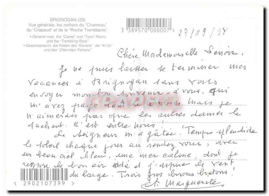 CPM Brignogan Vue generale les rochers du Chameau du Crapaud et de la Roche Tremblante  — Rückseite
