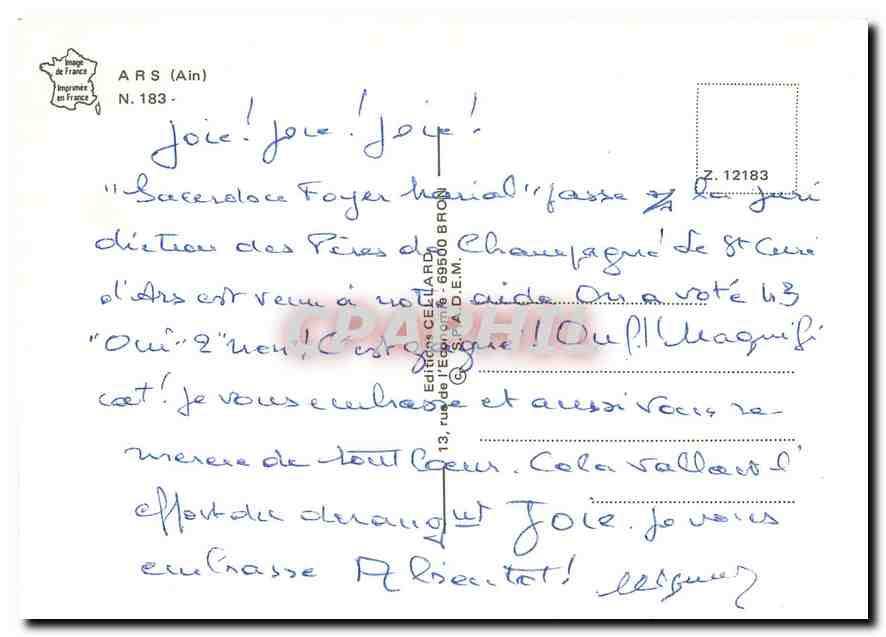 CPM Ars Ain le Petit Village du Saint Cure  — Back