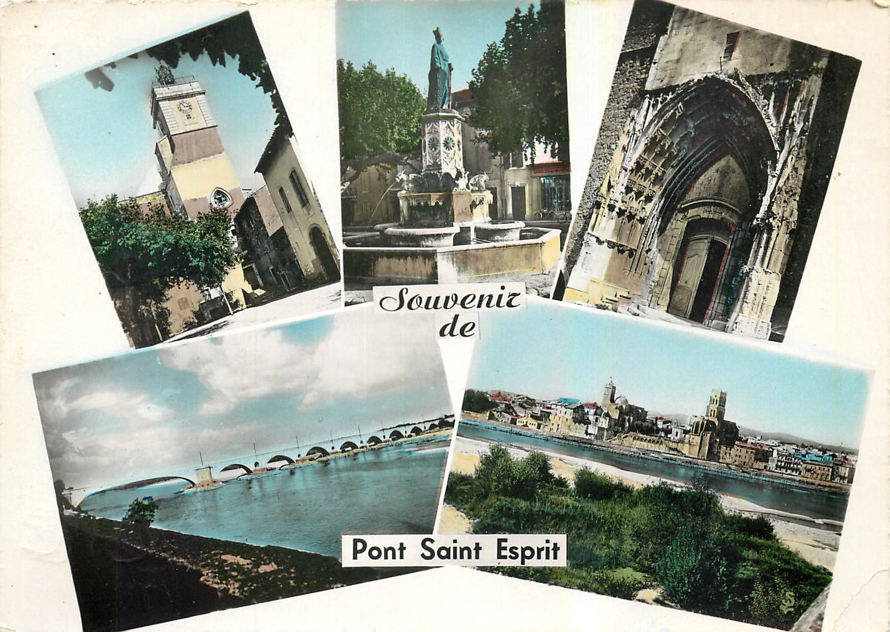 CPM Pont Saint Esprit Gard Beffroi Nouveau Pont Fontaine de la Navigation Entree de l'Eglise Vue gen
