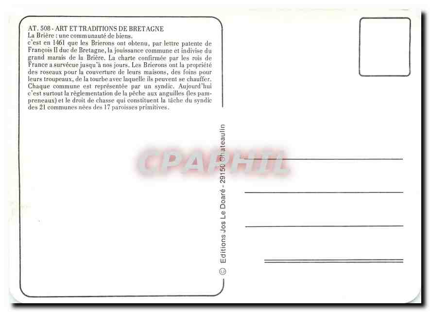 CPM Art et Traditions de Bretagne La Briere une communaute de biens  — Rückseite