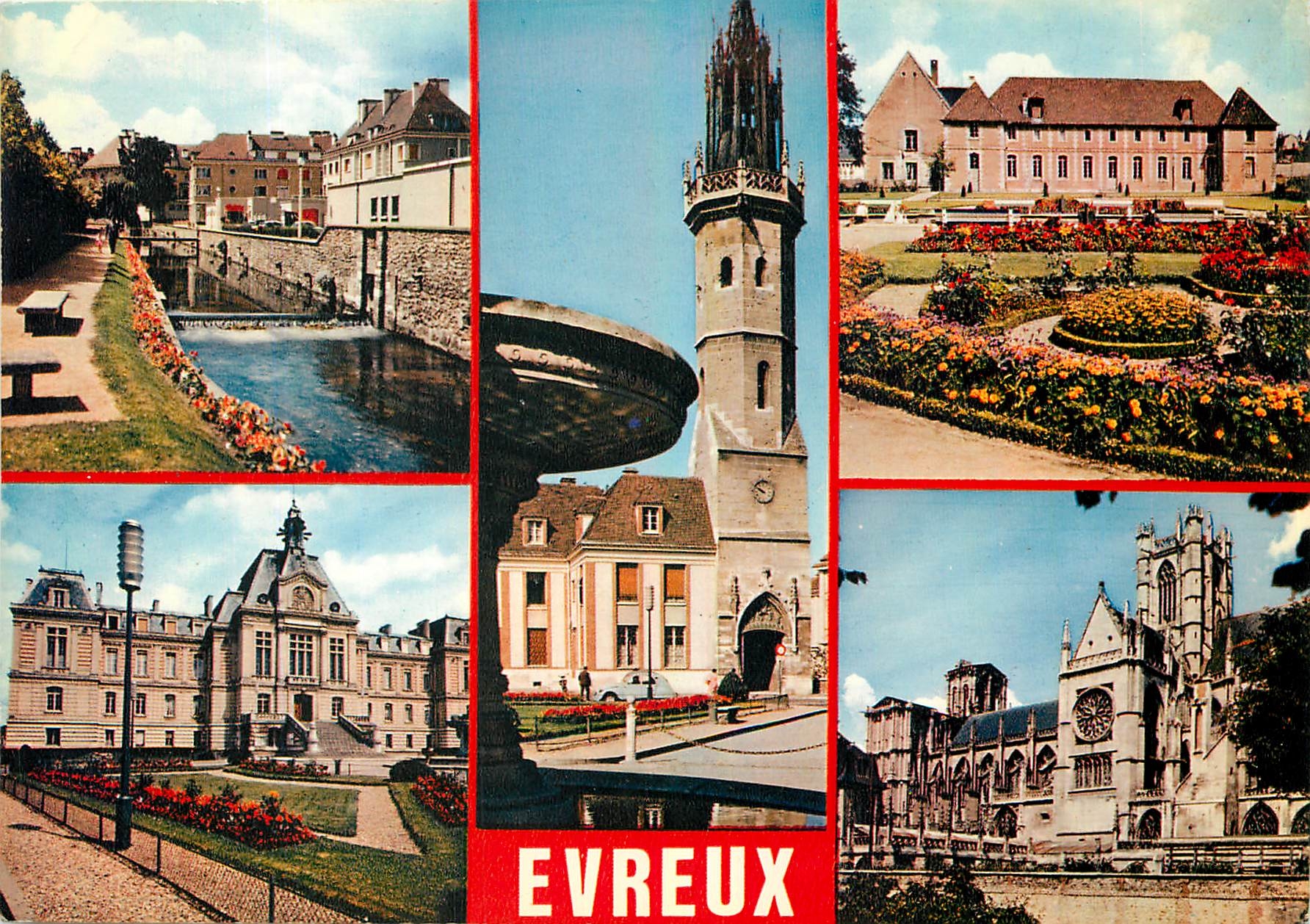CPM Normandie Trance Evreux La promenade de l'Iton L'hotel de ville le beffroi le jardin public la c