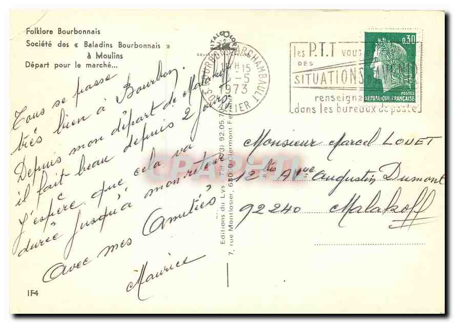 CPM Folklore Bourbonnais Societe des Baladins Bourbonnais a Moulins Depart pour le marche  — Back