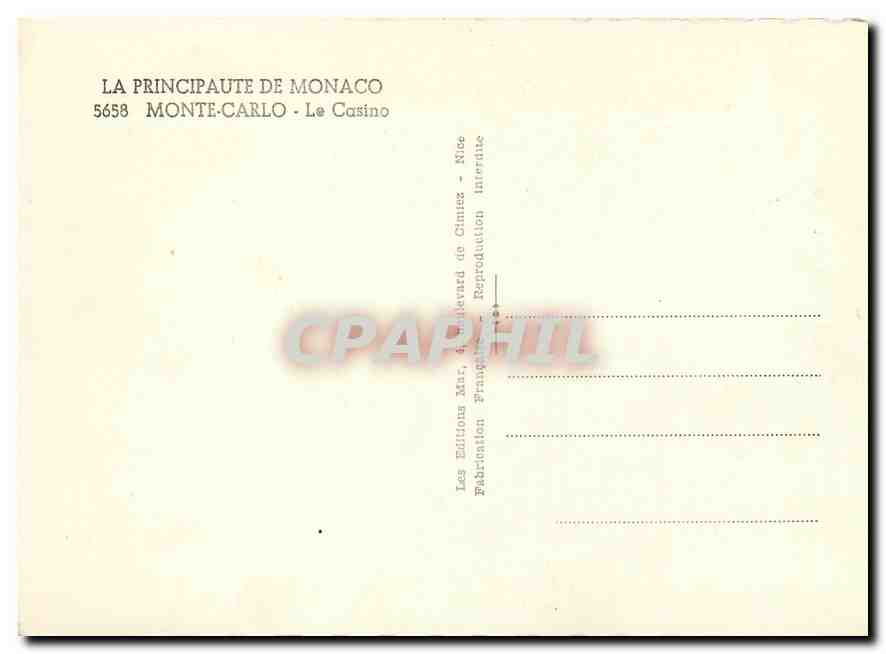 CPM La Principaute de Monaco Monte Carlo Le Casino  — Rückseite