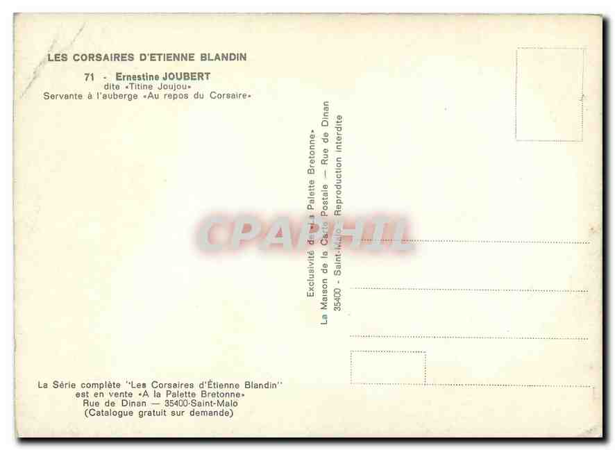 CPM Les Corsaires d'Etienne Blandin Ernestine Joubert dite Titine Joujou  — Rückseite