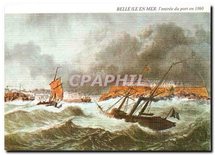Belle Île en Mer — l'entrée du port en 1860 — Lithographie de Benoist, LC.80