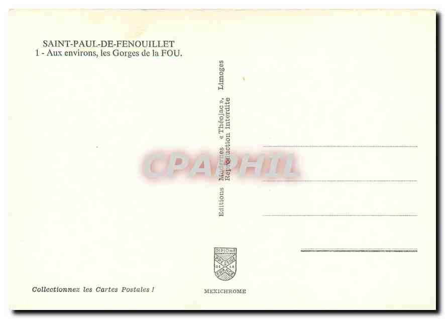CPM Saint Paul de Fenouillet Aux environs les Gorges de la Fou  — Rückseite